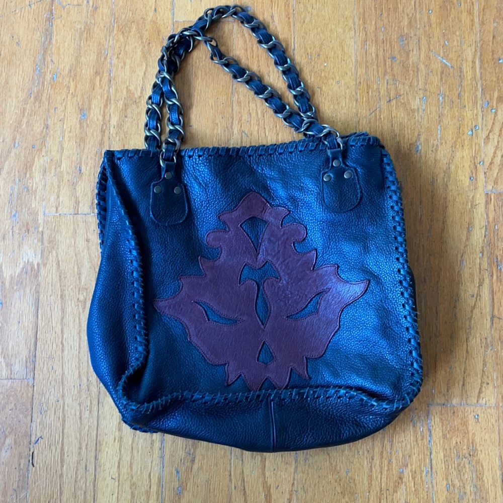 Hochman Fuller original all around leather shoulder bag - tote chain link detail
